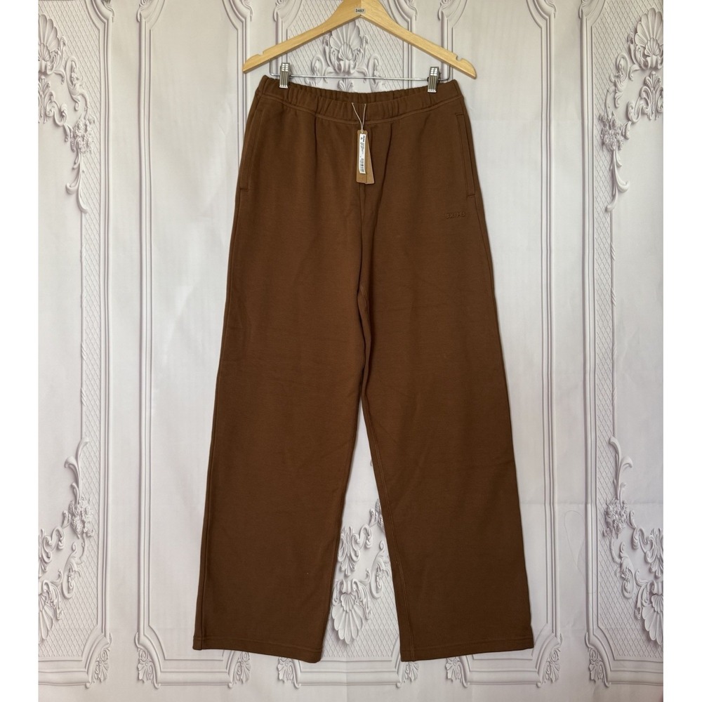 Skims Cotton Fleece Classic Straight Leg Pant Bison Size M NWT Pockets Logo
